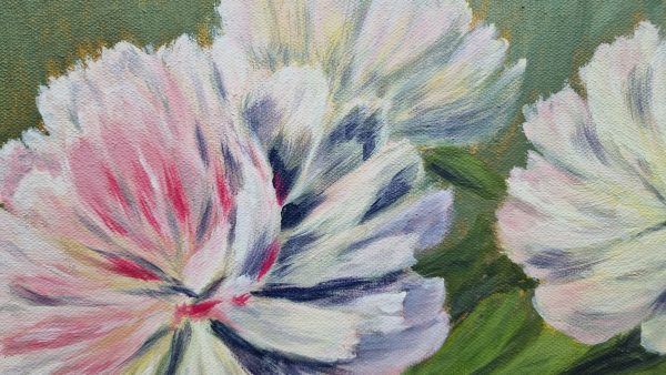 Pfingstrosen in Acryl auf Leinwand, grüner Hintergrund, 25x25 cm, Detail, Franziska Stamer