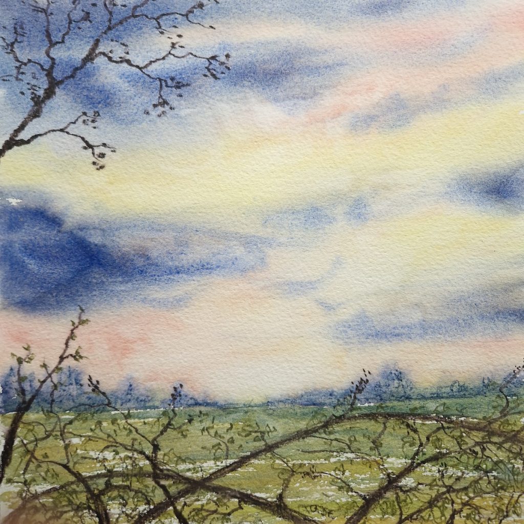 "Winter Sunset" Sonnenuntergang in Aquarell