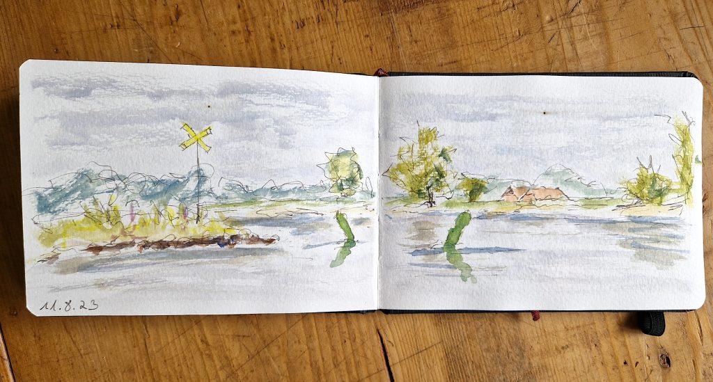 plein air Skizzen in Aquarell im Skizzenbuch