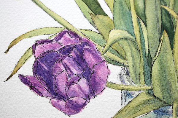 Frühlingserwachen, Tulpen in Aquarell auf Papier, Stamer, Detail