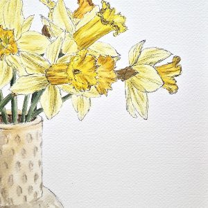Gelbe Freude, Narzissen in Aquarell und Tinte auf Papier, Stamer, 18x26cm