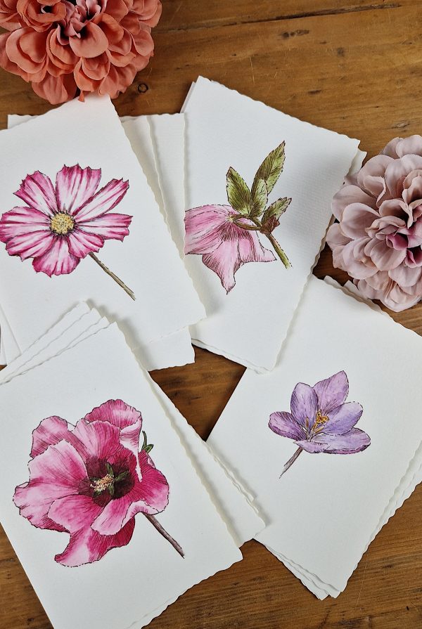 Grußkarten, florale Motive in line&wash