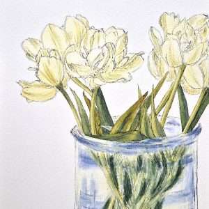 Traum in Creme - Aquarell und Tinte auf Papier, Stamer, 18x20cm