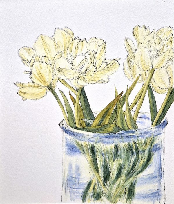 Traum in Creme - Aquarell und Tinte auf Papier, Stamer, 18x20cm