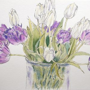 Tulpenliebe, Aquarell und Tinte auf Papier, Stamer, 32x24 cm