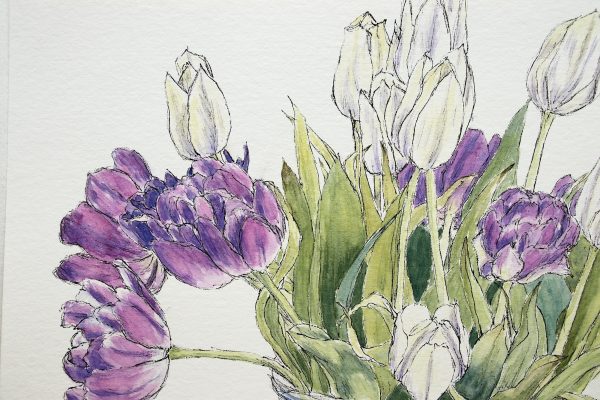 Tulpenliebe, Tinte und Aquarell auf Papier, Stamer, Detail