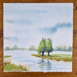 Mai an der Elbe - Landschaftsaquarell