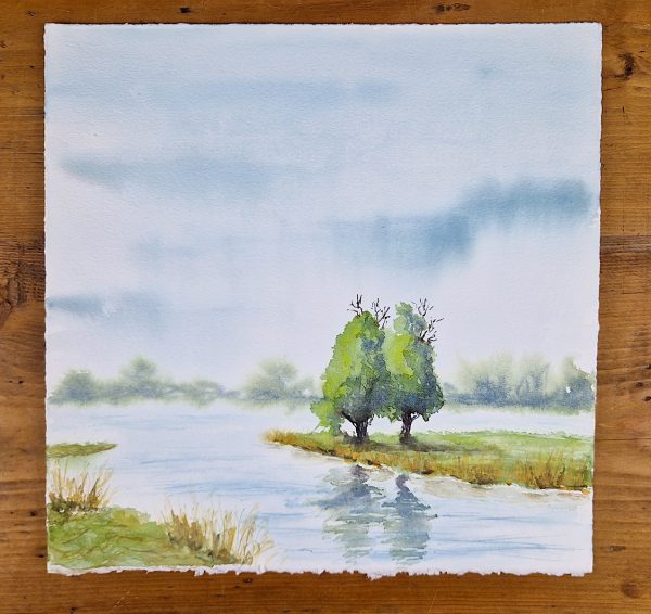 Mai an der Elbe - Landschaftsaquarell